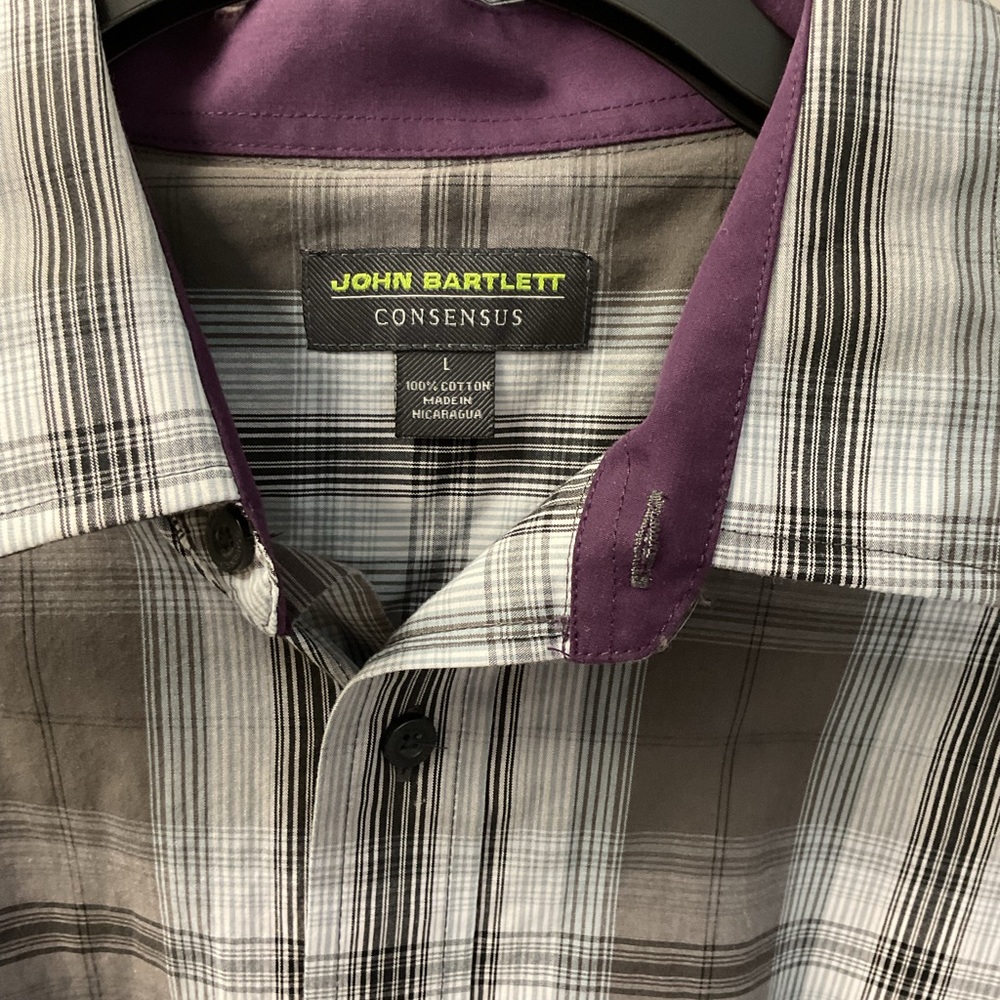 John Bartlett Men's Purple and Gray Plaid Casual Shirt